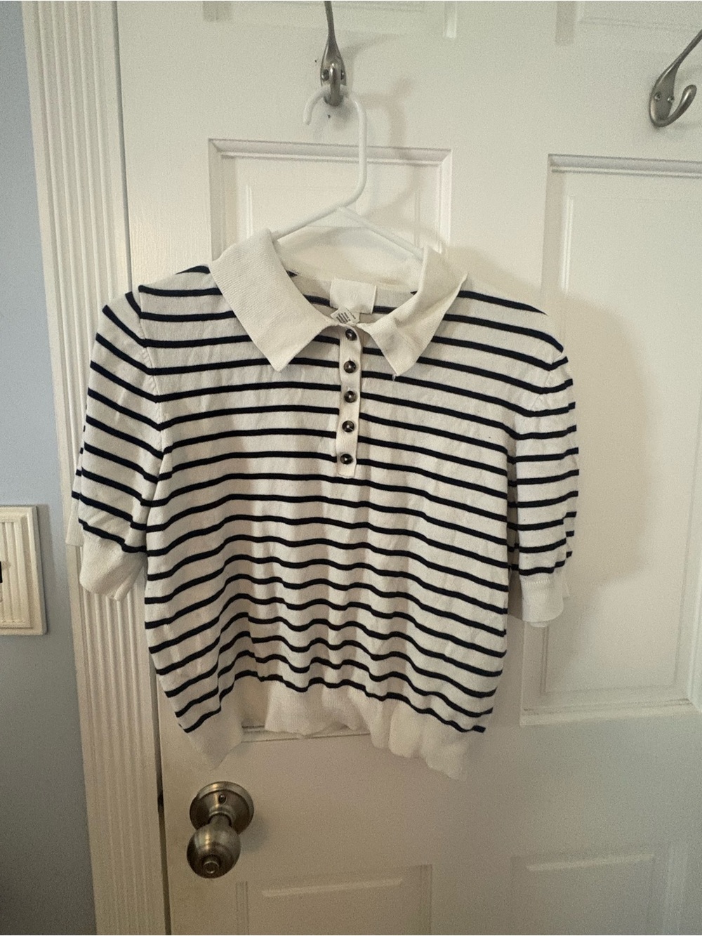 H&M White Polo Top with Navy Stripes